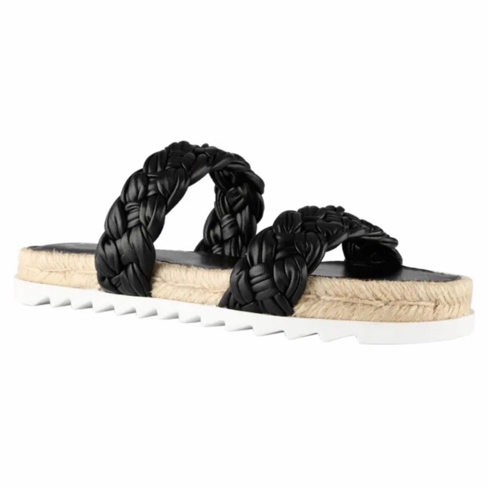 Marc Fisher Jaimee Braided Flat Espadrille Slip On Sandal Size 8 Black Leather